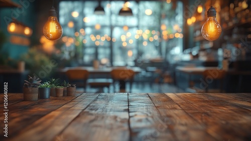 Wallpaper Mural Cozy caf? interior with wooden table, warm lighting, and blurred background of patrons enjoying coffee Torontodigital.ca
