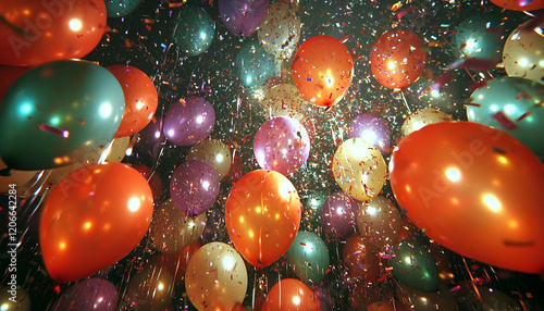 Wallpaper Mural Colorful balloons floating amidst falling confetti, creating a festive and celebratory atmosphere. Perfect for party, celebration, or joy-themed projects. Torontodigital.ca