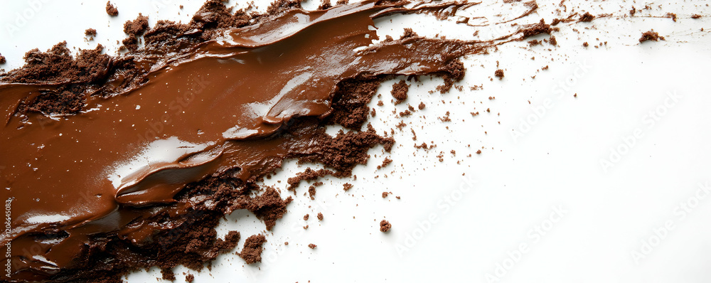 Obraz premium Melted chocolate swirl, crumbs, white