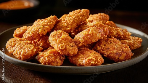 A palte of tasty nugget on wooden table photo