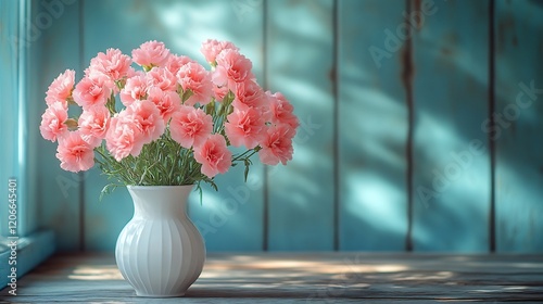 Wallpaper Mural Pastel pink carnations a white vase soft morning sunlight on a rustic wooden table romantic vintage decor Torontodigital.ca