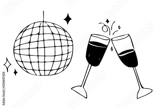 Party disco ball and wine glasses