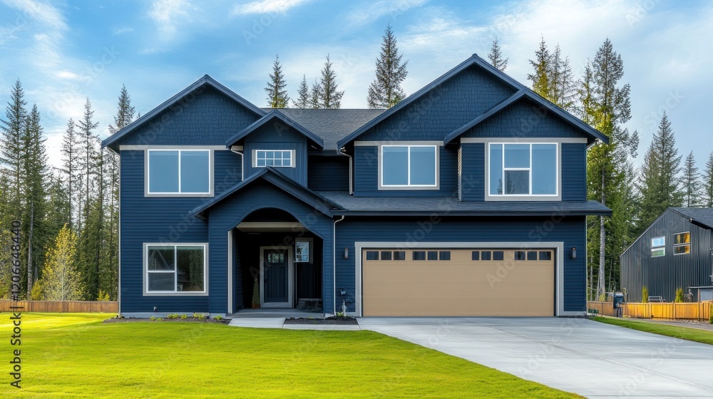 Modern Blue House in a Suburb Modern Blue House in a Suburb