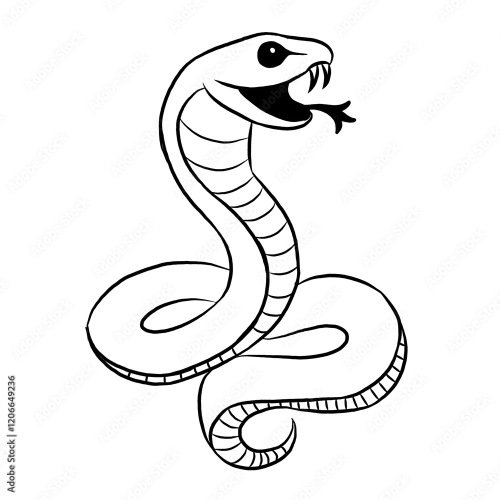 Fototapeta premium line art cartoon snake isolated on white background. reptile animals