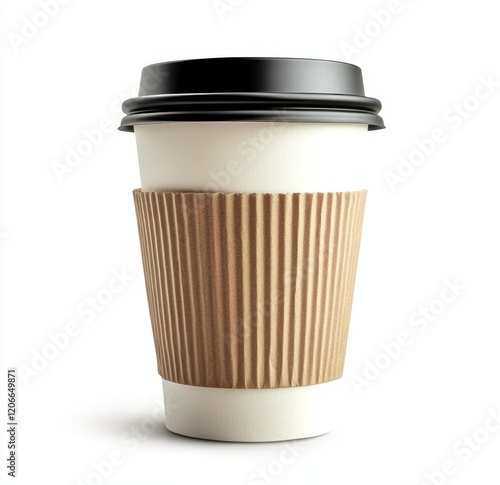 Wallpaper Mural Disposable coffee cup with lid and cardboard sleeve on white background. Torontodigital.ca