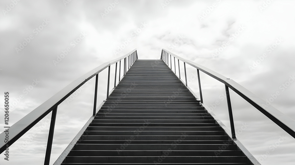 Obraz premium Ascending stairway to cloudy sky, outdoor perspective, architectural design, hope concept