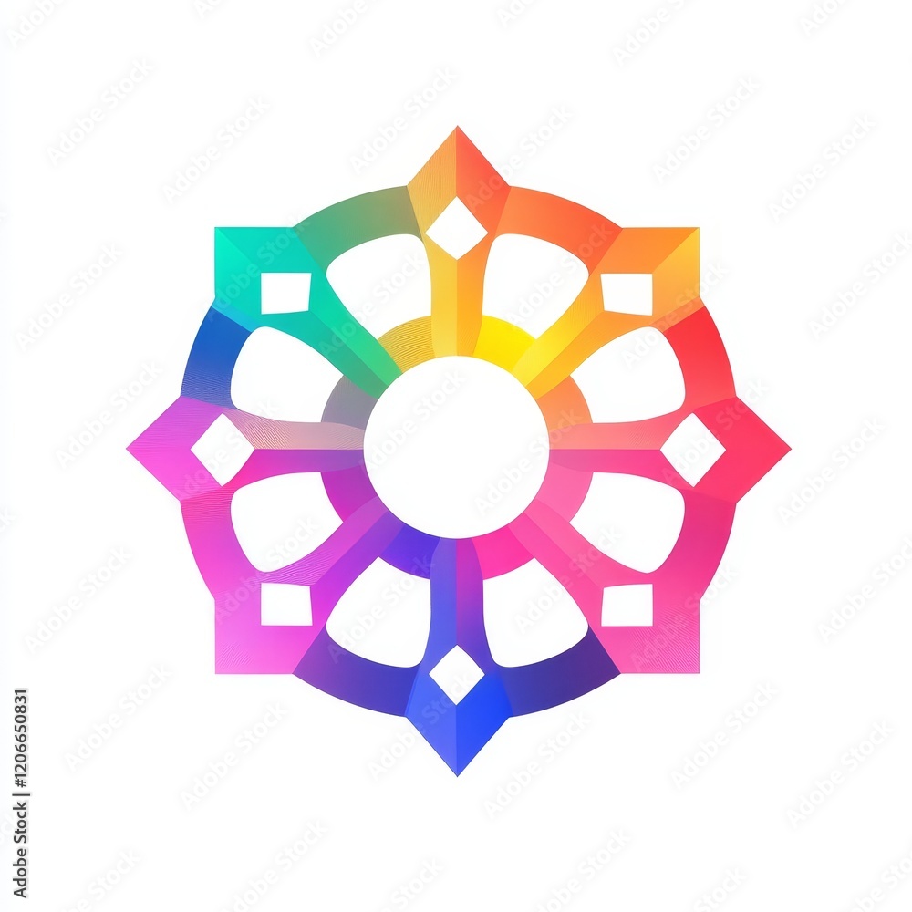 Colorful abstract Dharmachakra symbol. Colorful abstract Dharmachakra symbol.