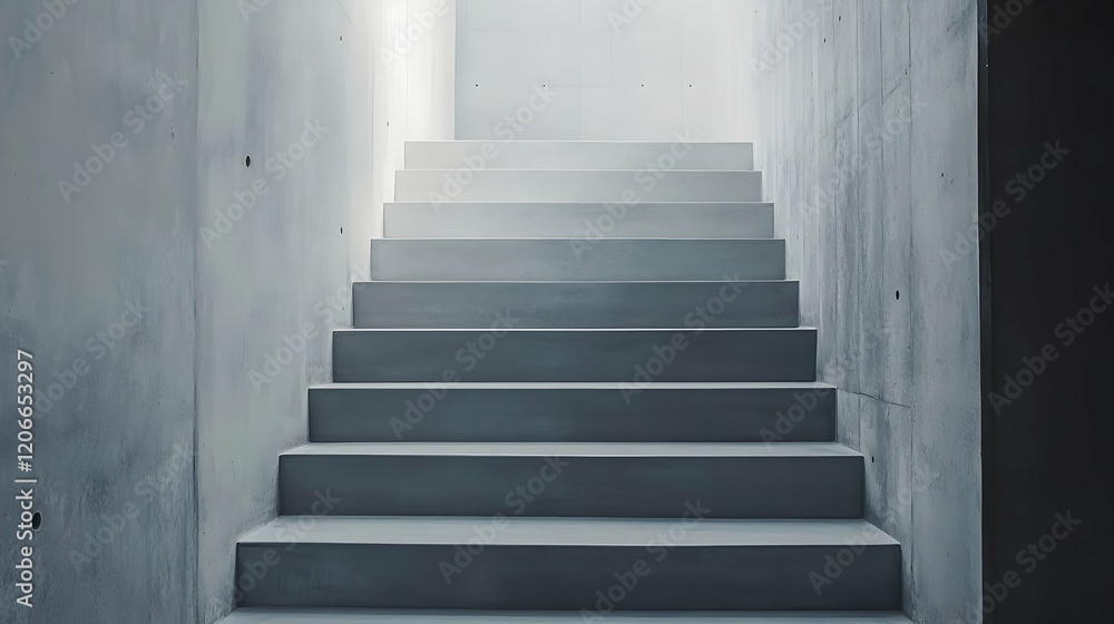 Concrete stairs ascending to light, modern architecture interior, background wall, minimalist design Concrete stairs ascending to light, modern architecture interior, background wall, minimalist design
