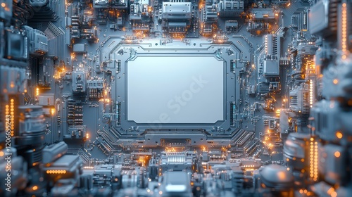 Wallpaper Mural Abstract Futuristic Circuit Board: A 3D Render of a Complex Technological Landscape Torontodigital.ca