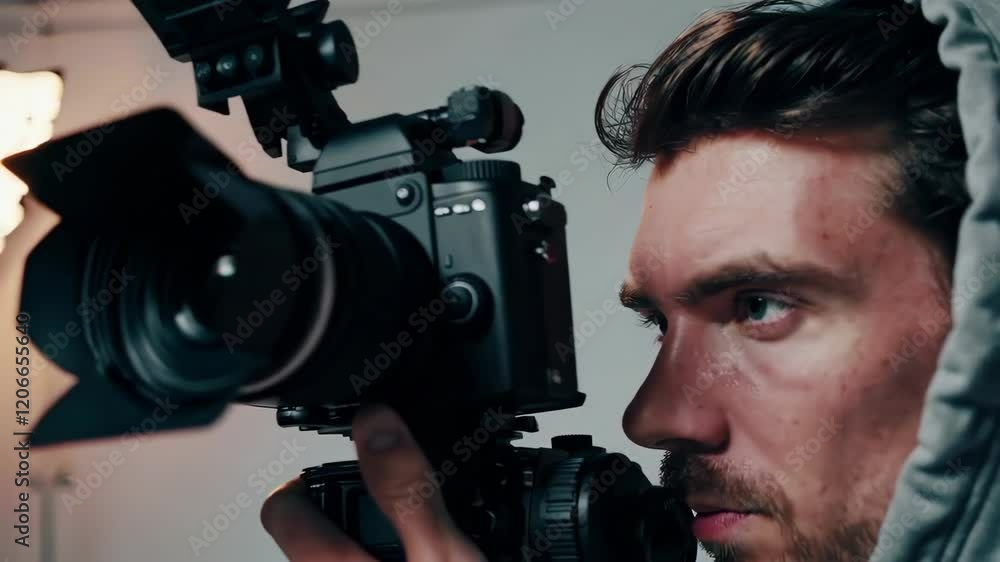 Filming a Close-Up Shot of a Photographer with Professional Camera Footage Filming a Close-Up Shot of a Photographer with Professional Camera Footage