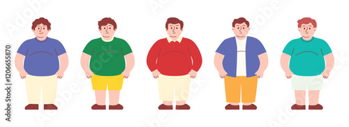 Standing Fat Obese Men with Various Clothes