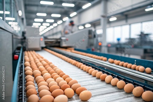 Eggs manufacturing in modern poultry farm factory 