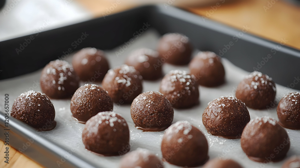 Chocolate Cake Pops in Baking Tray Ready for Decoration Chocolate Cake Pops in Baking Tray Ready for Decoration