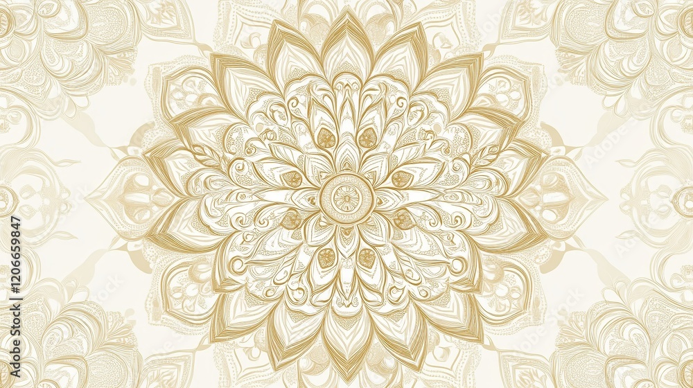 Intricate gold mandala design on a light background, symbolizing harmony and balance. Intricate gold mandala design on a light background, symbolizing harmony and balance.