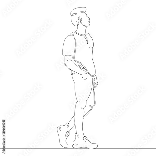 Wallpaper Mural Young man in modern fashionable clothes. One continuous drawing line, logo single hand drawn art doodle isolated minimal illustration. Torontodigital.ca