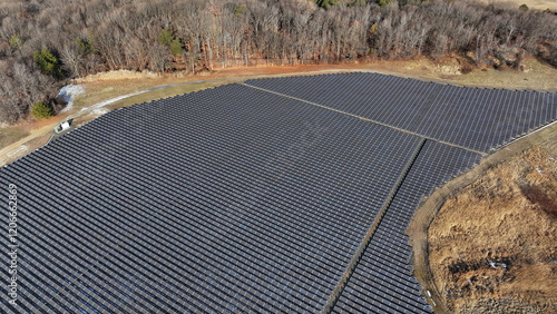 Aerial view of large solar panel field in Sayreville, NJ photo