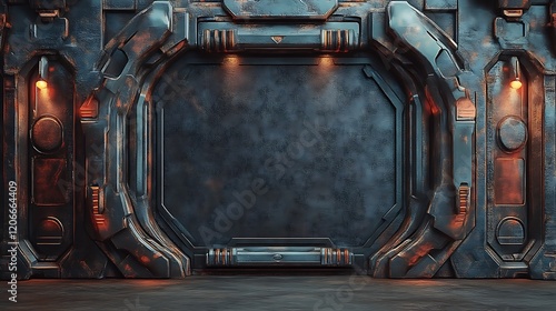 Futuristic Metal Doorway With Orange Lighting Accents