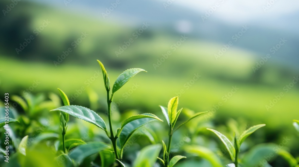 Serene Green Tea Plantation: Lush Greenery and Tranquil Atmosphere Serene Green Tea Plantation: Lush Greenery and Tranquil Atmosphere