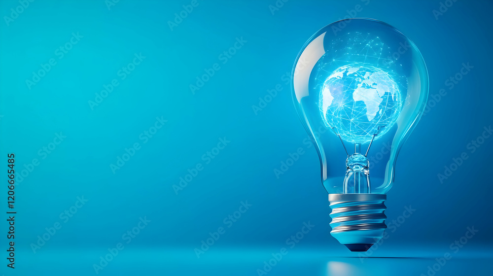 Illuminated globe inside a light bulb. Illuminated globe inside a light bulb.