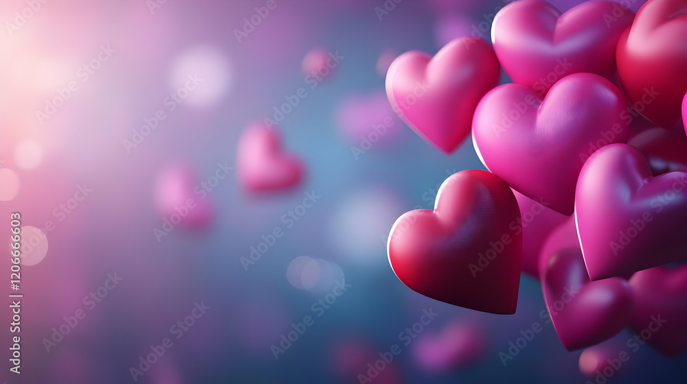 Colorful heart shapes floating in vibrant background. Colorful heart shapes floating in vibrant background.