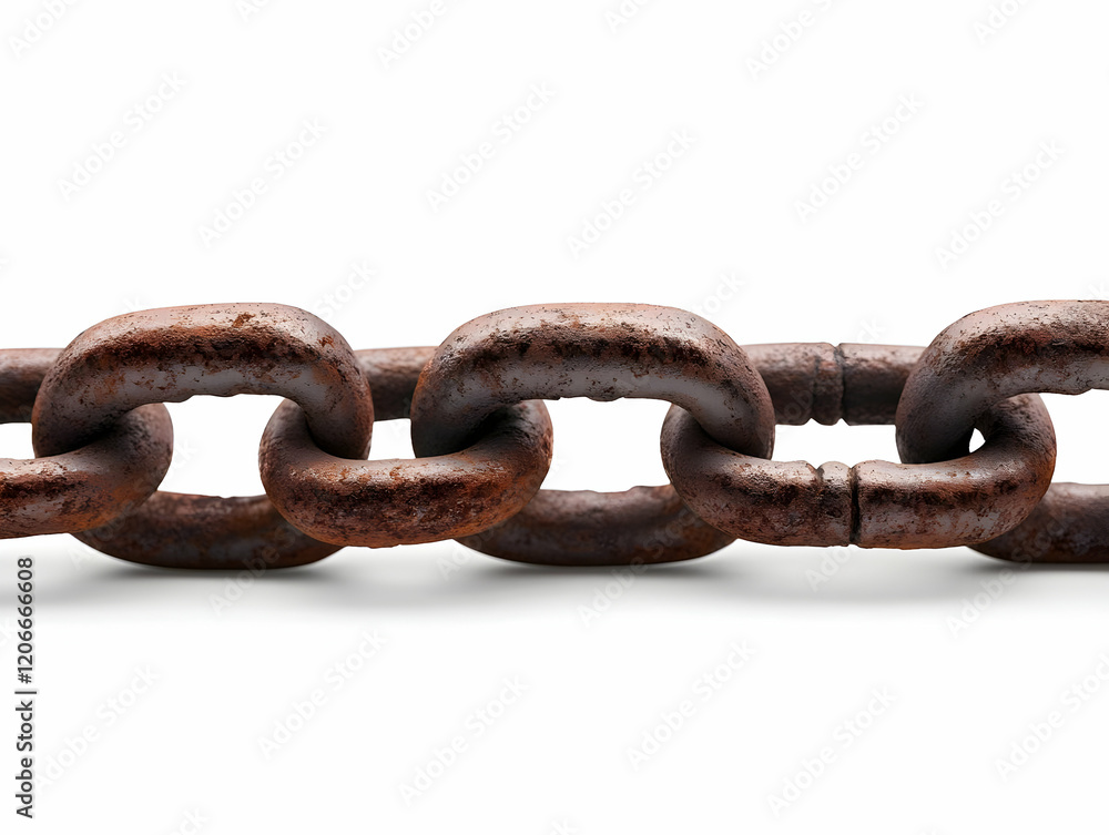 Rusty metal chain link on white background. Rusty metal chain link on white background.
