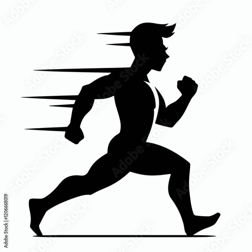 Power walking with determined expression silhouette in black on a white background