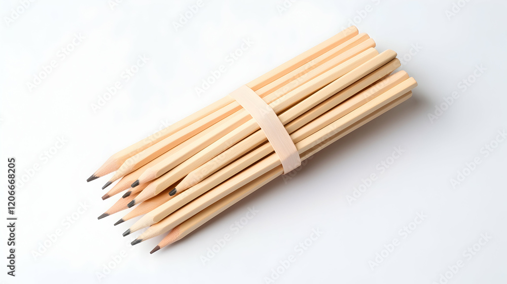 Stack of pencils on white background, ready for drawing or writing; education and art supplies Stack of pencils on white background, ready for drawing or writing; education and art supplies