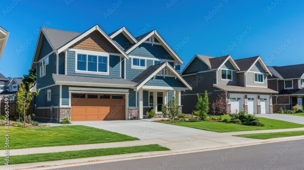 Modern Suburban Houses with Blue Siding Modern Suburban Houses with Blue Siding