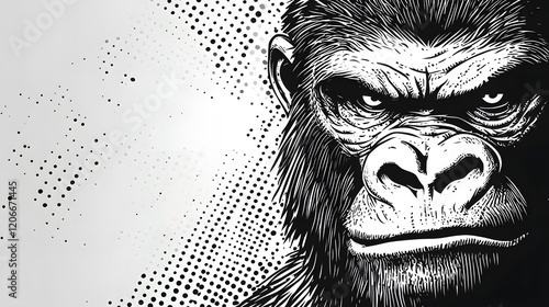 Powerful Gorilla Portrait Black And White Illustration photo