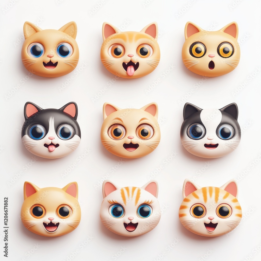 Fototapeta premium 3D Cat Face Emoji Icon Isolated and White Background