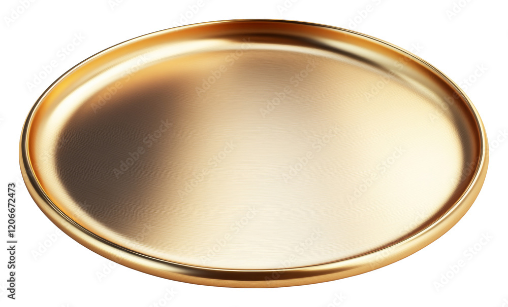 Round gold metal tray with shiny surface, minimalist design. Luxury home decor concept Round gold metal tray with shiny surface, minimalist design. Luxury home decor concept