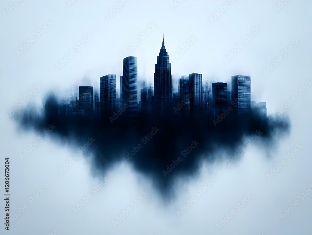 Fototapeta premium Mysterious city skyline in foggy atmosphere.