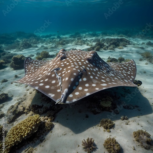 Polka Dot Stingray Blending Seamlessly with the Riverbed Using Its Unique Pattern photo