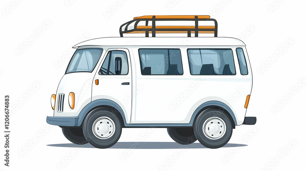 White van with roof rack, ready for adventure, isolated on white background, ideal for travel brochures White van with roof rack, ready for adventure, isolated on white background, ideal for travel brochures