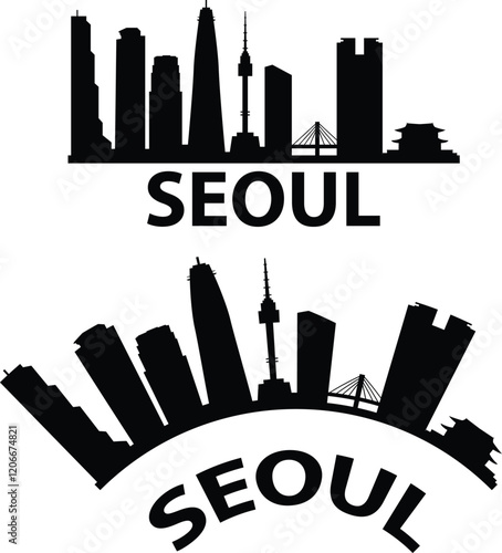 Seoul city skyline silhouette. South Korea skyline sign. Landscape City Design. flat style.