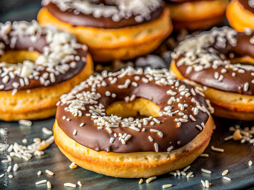 Delicious Round biscuits with chocolate and coconut sprinkles. Tasty Food background Delicious Round biscuits with chocolate and coconut sprinkles. Tasty Food background