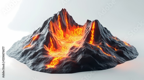 Luminous Lava Flow Emanating from Realistic Volcanic Landscape with Majestic Peaks and Glowing Hot Lava Streams in Dynamic Eruption Pose photo