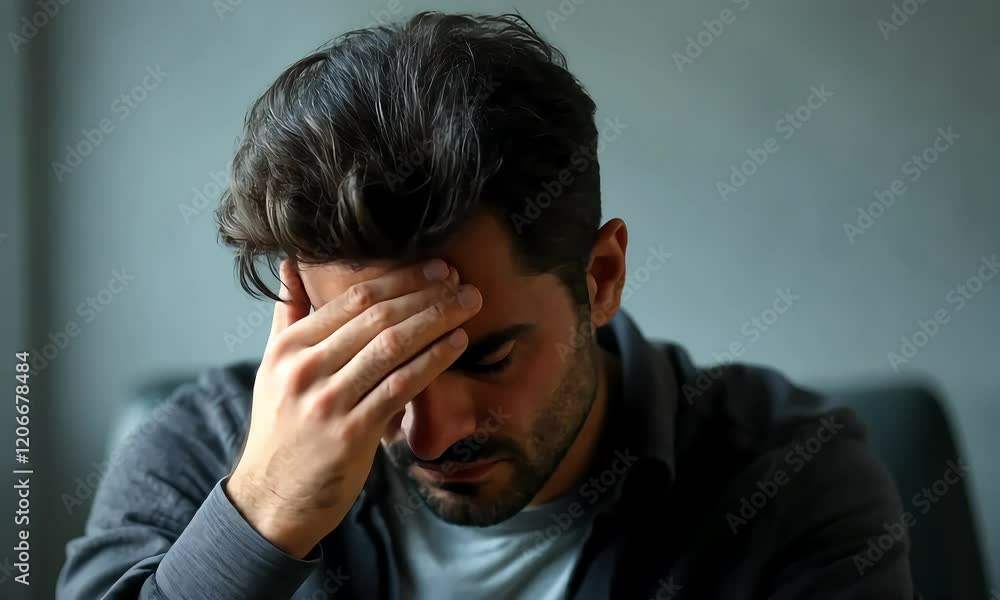 Portrait of a Man Experiencing Emotional Distress and Sadness Portrait of a Man Experiencing Emotional Distress and Sadness