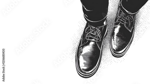Stylish Black Leather Shoes Walking Graphic Design