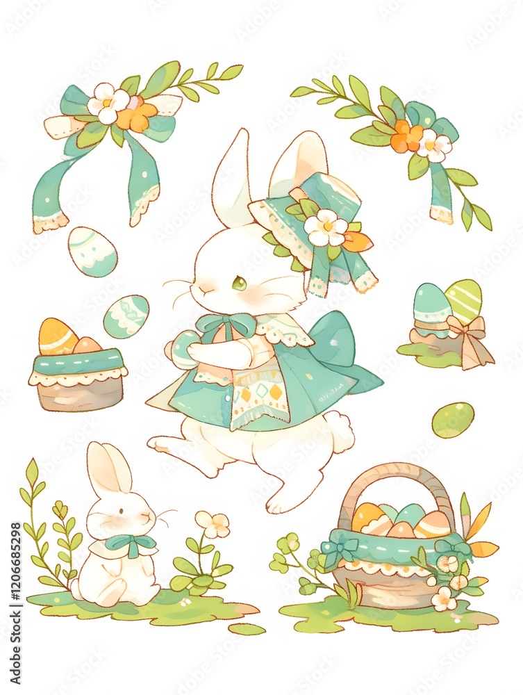 Fototapeta premium Pendant border watercolor easter illustration cute, Generative AI