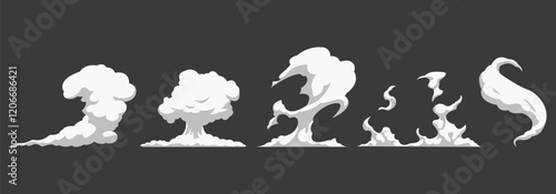 Set of cartoon White smoke cloud. Cartoon style.