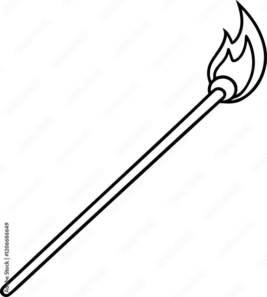Burning matchstick outline vector illustration Burning matchstick outline vector illustration