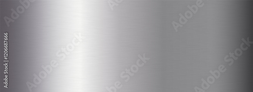 Silver metallic gradient texture. Grey metal foil background. Wide shiny titan or aluminum sheet for label, plate, sign, tag, print. Stainless steel textured material surface. Vector chrome backdrop