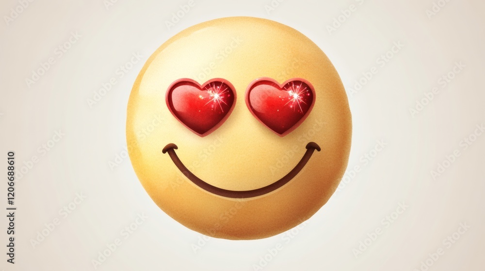 Smiley Face Emoji with Hearts for Eyes, In Love, Happy, Romantic Smiley Face Emoji with Hearts for Eyes, In Love, Happy, Romantic