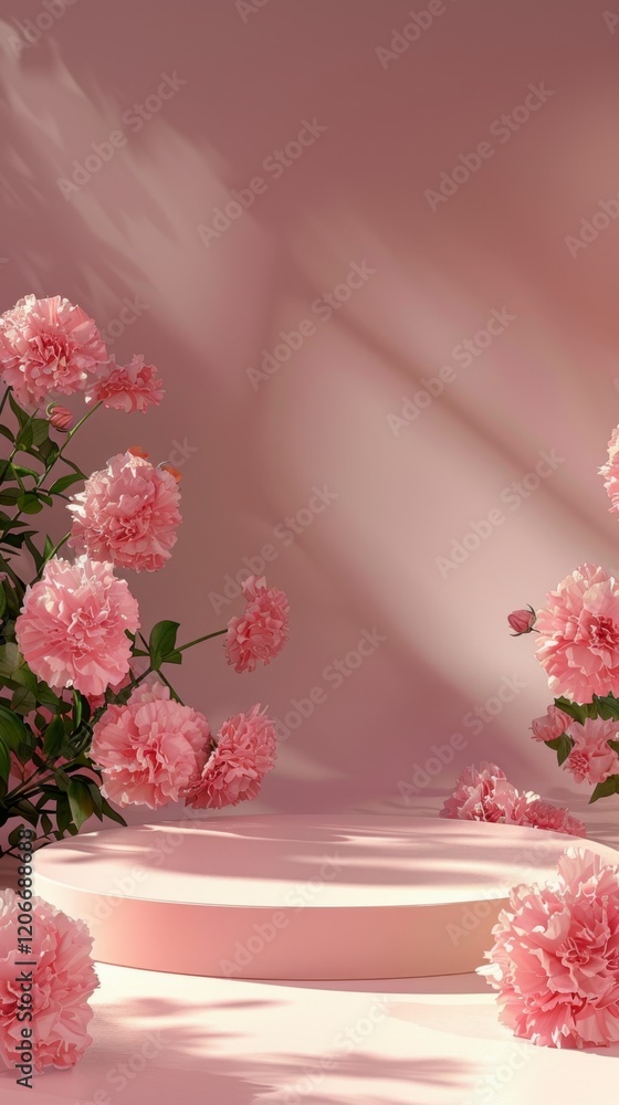 Fototapeta premium Soft Pink Floral Display with Elegant Lighting for Product Showcase