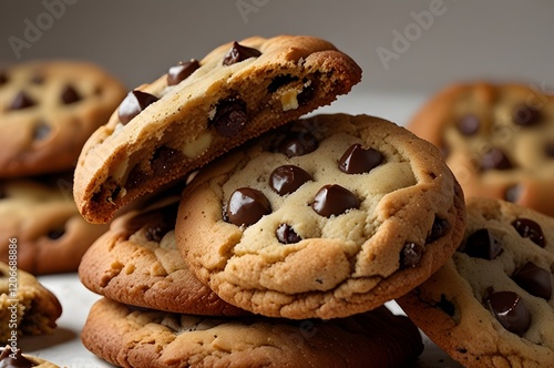 Chocolate chip cookies close up, selective focus
