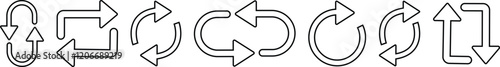 Refresh icon vector for apps or website. recycle, Repeat and reload symbol icons line set arrow rotation circle convert button sync glyph Update sign isolated on transparent background