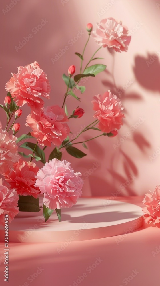 Soft Pink Carnations and Buds Arrangement on a Soft Background Soft Pink Carnations and Buds Arrangement on a Soft Background