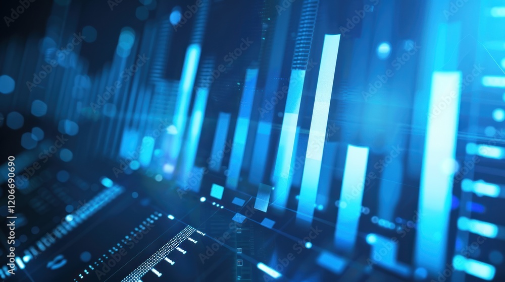 Blue financial data charts rising; digital background Blue financial data charts rising; digital background