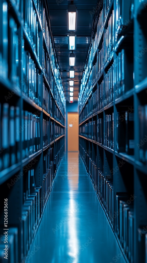 Futuristic archive showcasing digital file organization. Futuristic archive showcasing digital file organization.